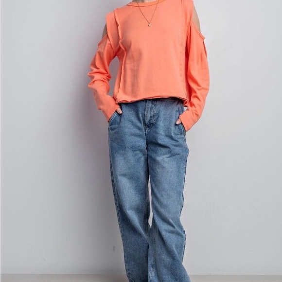 Easel Peach Cutout Shoulder Sweatshirt - Picture 2 of 3